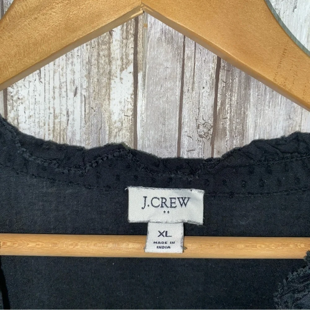 J.Crew Black Textured Swiss Dot Blouse Long Sleeve XL Cotton Top